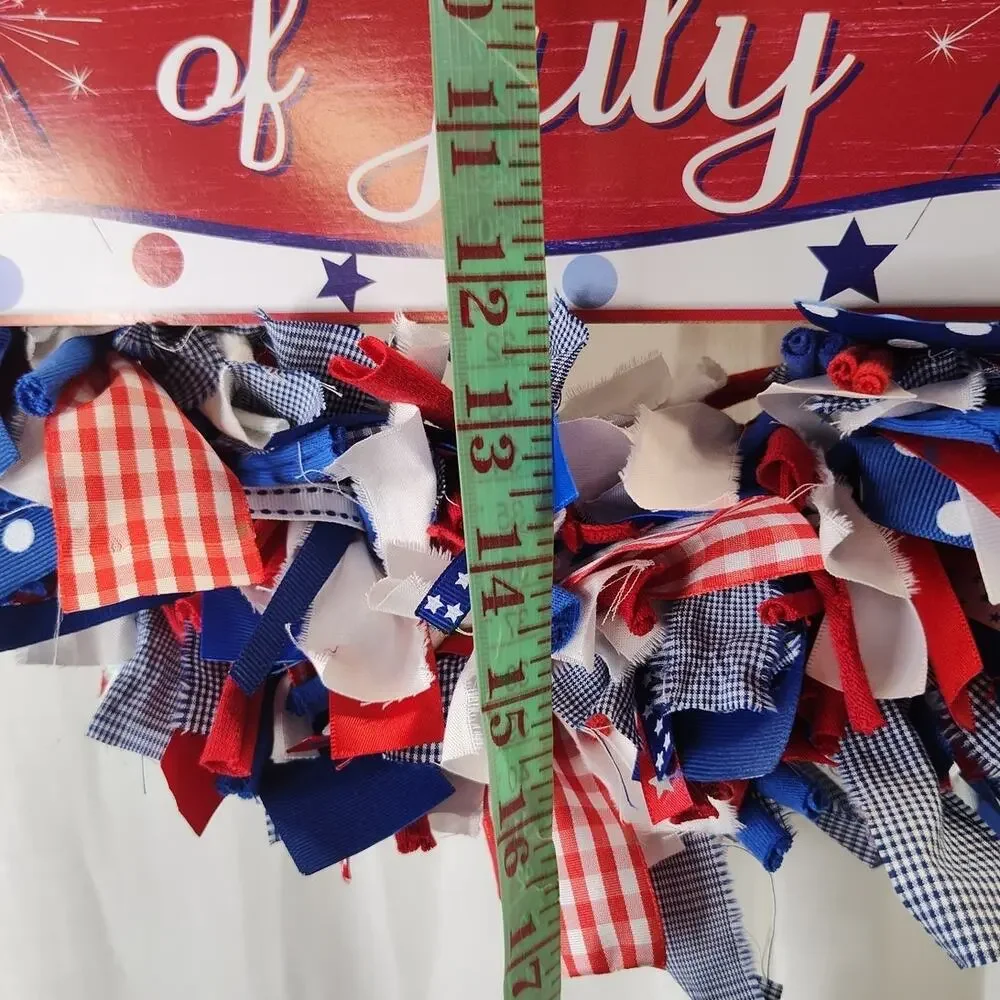 Happy 4th of July Handcrafted Rag & Ribbon Wreath, 16